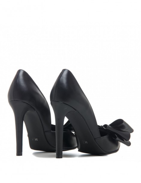 Pantofi stiletto piele naturala Negru cu funda - The5thelement.ro