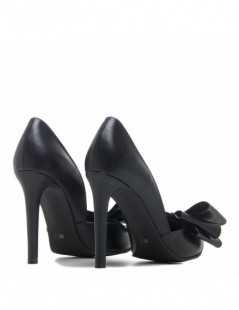 Pantofi stiletto piele naturala Negru cu funda - The5thelement.ro