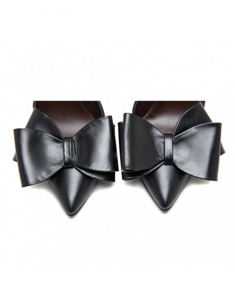 Pantofi stiletto piele naturala Negru cu funda - The5thelement.ro