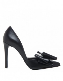 Pantofi stiletto piele naturala Negru cu funda - The5thelement.ro