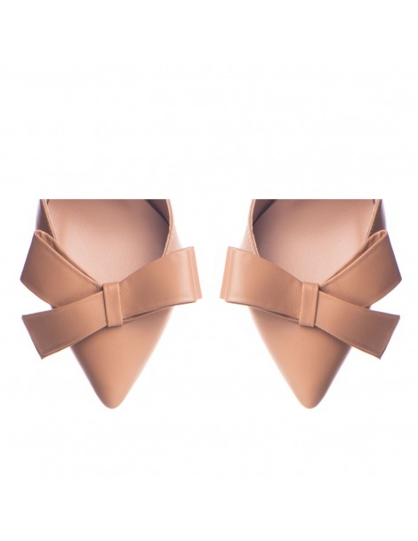 Pantofi stiletto piele naturala Bej cu funda - The5thelement.ro