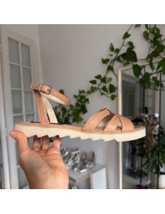 Sandale dama piele fara toc Bej Amy - The5thelement.ro