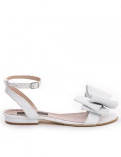 Sandale dama piele fara toc Alb Cu funda Lia - The5thelement.ro