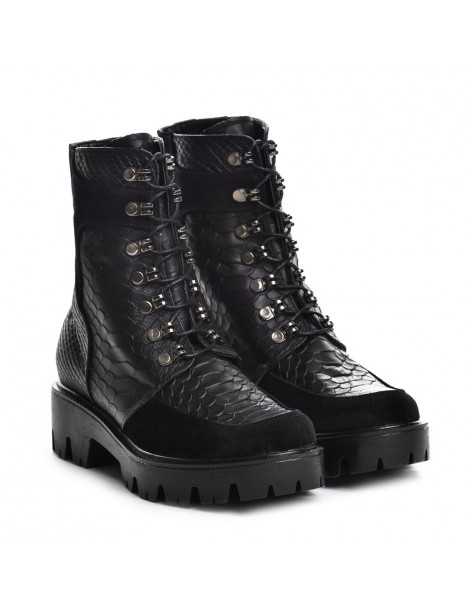 Bocanci dama Chunky Black Print Piele Naturala - The5thelement.ro