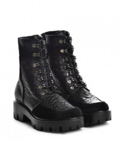 Bocanci dama Chunky Black Print Piele Naturala - The5thelement.ro