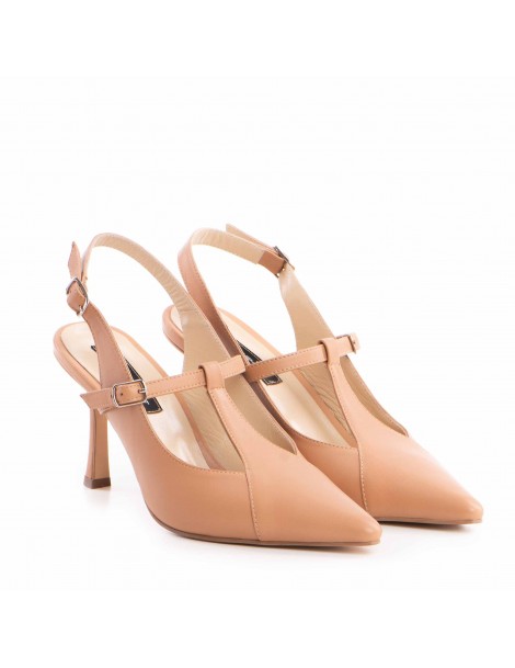 Pantofi stiletto piele naturala Nude Donna - The5thelement.ro