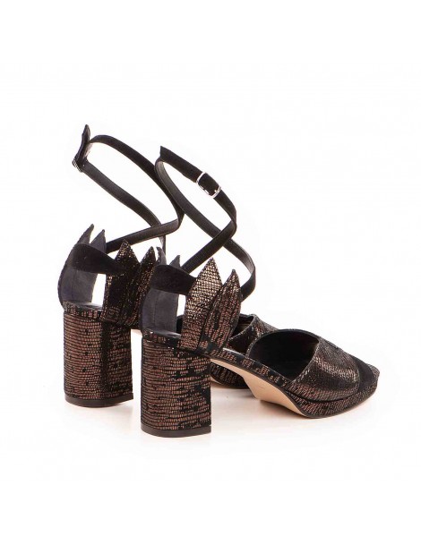 Sandale piele naturala Negru Flowers - The5thelement.ro