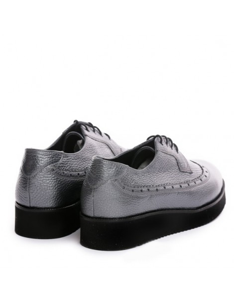 Pantofi oxford dama piele naturala Argintiu - The5thelement.ro