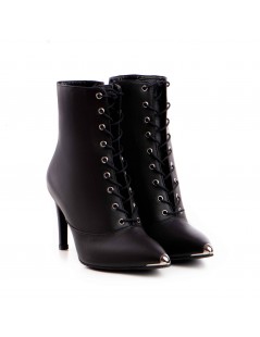 Botine dama Lace-Up Negru Silver Piele Naturala - The5thelement.ro