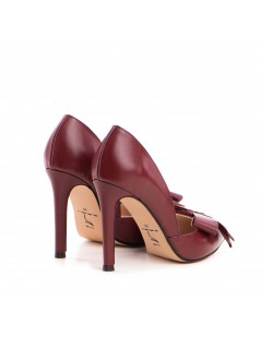 Pantofi stiletto piele naturala Visiniu cu funda - The5thelement.ro