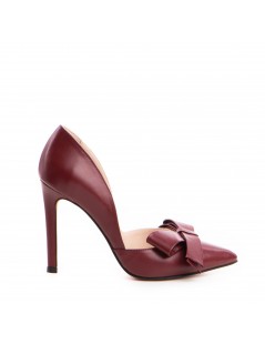 Pantofi stiletto piele naturala Visiniu cu funda - The5thelement.ro