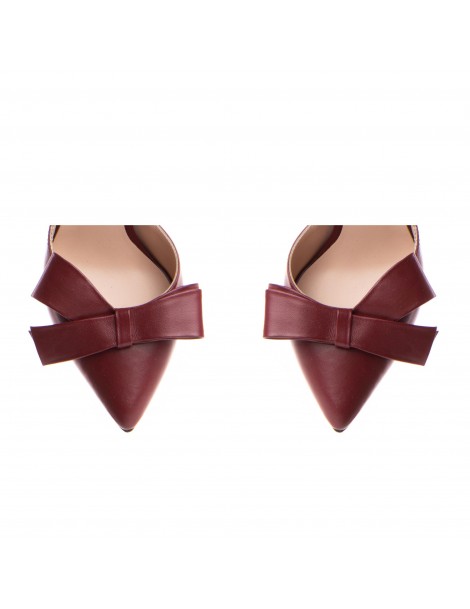 Pantofi stiletto piele naturala Visiniu cu funda - The5thelement.ro