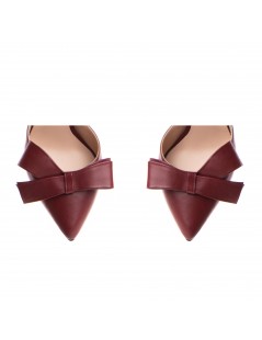 Pantofi stiletto piele naturala Visiniu cu funda - The5thelement.ro