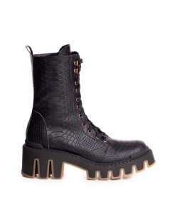 Bocanci dama Piele Naturala Negru Print Sheba - The5thelement.ro