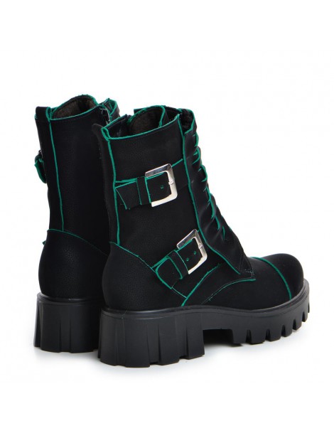 Bocanci dama Piele Naturala Negru Fringe - The5thelement.ro