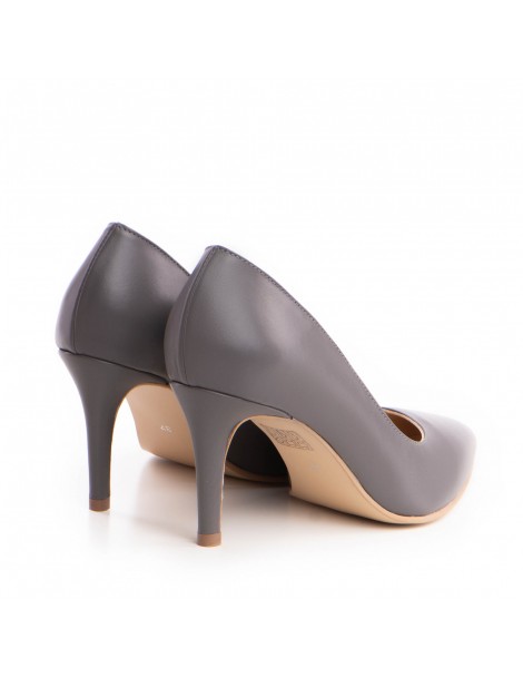 Pantofi stiletto piele naturala Gri Ivy - The5thelement.ro