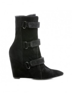 Ghete dama cu platforma Urban Black Velvet Piele Naturala - The5thelement.ro