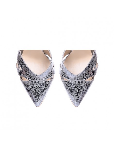 Pantofi mireasa piele naturala Argintiu Cut Out - The5thelement.ro
