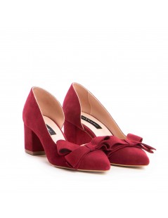 Pantofi stiletto piele naturala Visiniu Bow Cut - The5thelement.ro