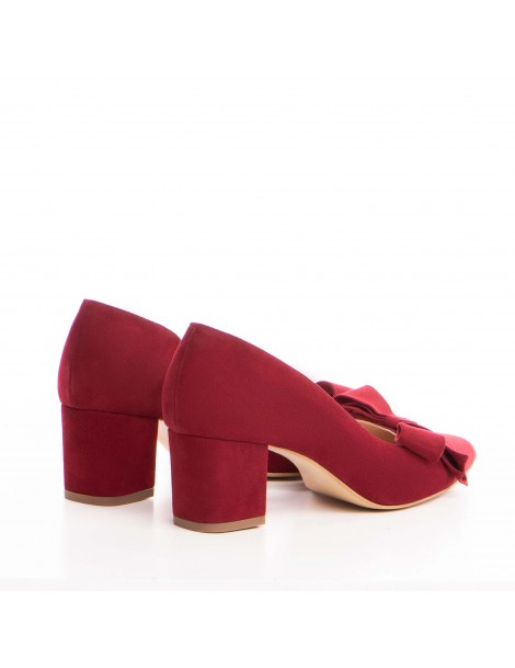 Pantofi stiletto piele naturala Visiniu Bow Cut - The5thelement.ro