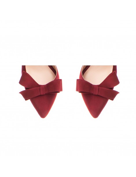 Pantofi stiletto piele naturala Visiniu Bow Cut - The5thelement.ro