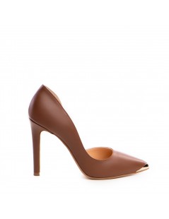 Pantofi stiletto piele naturala Camel Gold Cut - The5thelement.ro