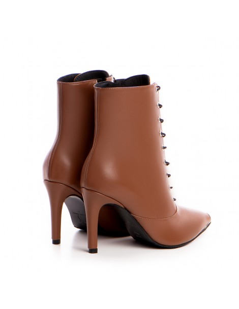 Botine dama Lace-Up Camel Piele Naturala - The5thelement.ro