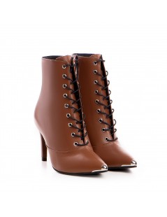 Botine dama Lace-Up Camel Piele Naturala - The5thelement.ro