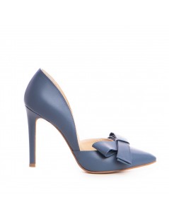 Pantofi stiletto piele naturala Bleu Jeans cu funda - The5thelement.ro