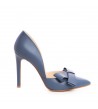 Pantofi stiletto piele naturala Bleu Jeans cu funda