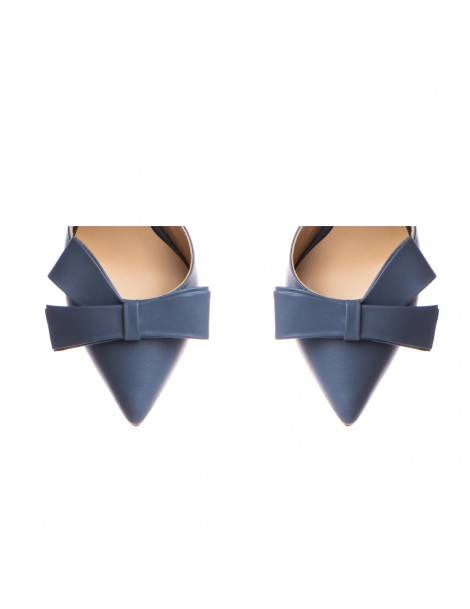 Pantofi stiletto piele naturala Bleu Jeans cu funda - The5thelement.ro