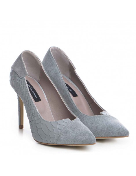 Pantofi stiletto piele naturala Gri Selma - The5thelement.ro