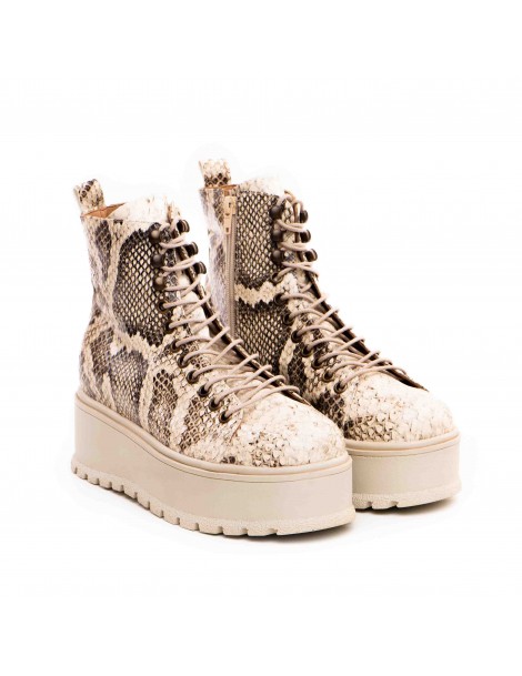 Bocanci dama Piele Naturala Thunder Print Bej - The5thelement.ro