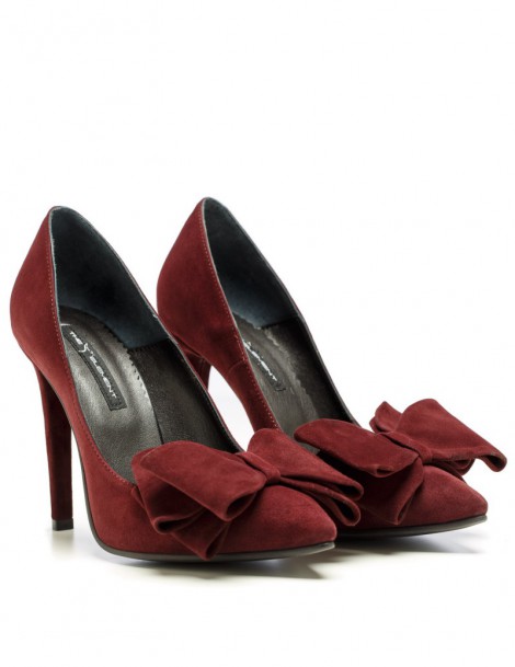 Pantofi stiletto piele naturala Marsala cu funda - The5thelement.ro