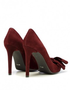 Pantofi stiletto piele naturala Marsala cu funda - The5thelement.ro