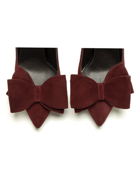 Pantofi stiletto piele naturala Marsala cu funda - The5thelement.ro