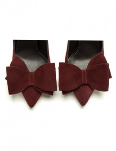 Pantofi stiletto piele naturala Marsala cu funda - The5thelement.ro