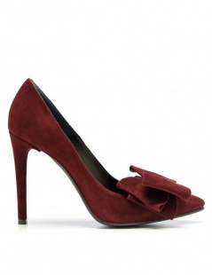 Pantofi stiletto piele naturala Marsala cu funda - The5thelement.ro