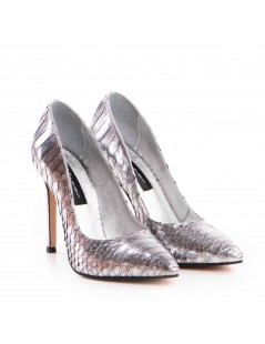 Pantofi stiletto piele naturala Argintiu Luxury - The5thelement.ro