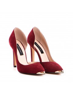 Pantofi stiletto piele naturala Visiniu Gold Cut - The5thelement.ro