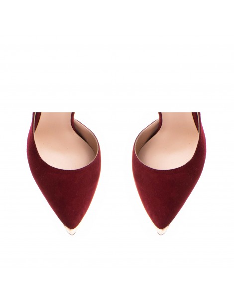 Pantofi stiletto piele naturala Visiniu Gold Cut - The5thelement.ro