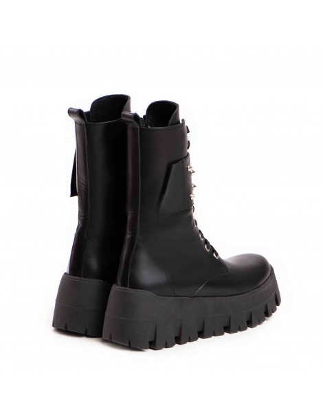 Bocanci dama Piele Naturala Negru Punk - The5thelement.ro