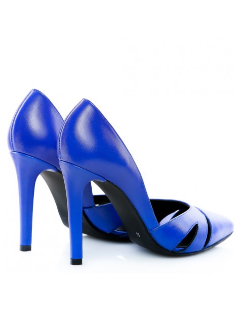 Pantofi stiletto piele naturala Albastru Cut Out - The5thelement.ro