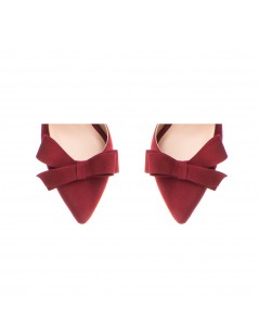 Pantofi stiletto piele naturala Visiniu Bow Cut - The5thelement.ro