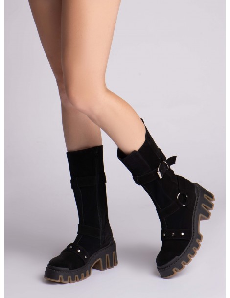 Bocanci dama Piele Naturala Negru Rave - The5thelement.ro