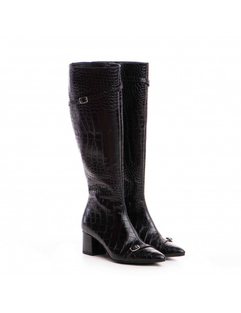 Cizme Dama Piele Naturala Negru Print Melina - The5thelement.ro