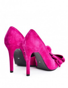 Pantofi stiletto piele naturala Magenta Cut cu funda - The5thelement.ro