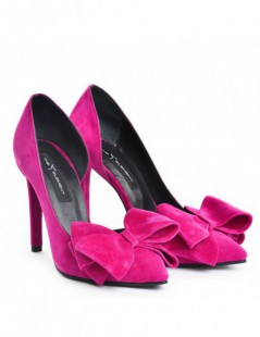 Pantofi stiletto piele naturala Magenta Cut cu funda - The5thelement.ro