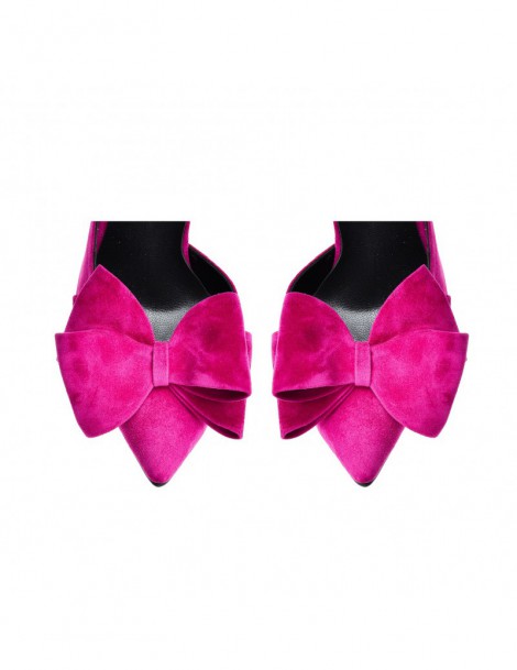 Pantofi stiletto piele naturala Magenta Cut cu funda - The5thelement.ro