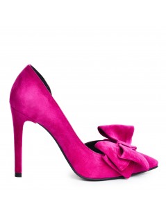 Pantofi stiletto piele naturala Magenta Cut cu funda - The5thelement.ro
